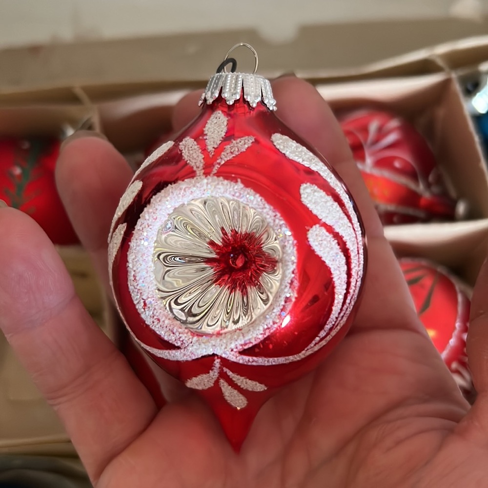 Lot Poland & Shiny Brite glass Christmas Ornaments indent bells mica indent